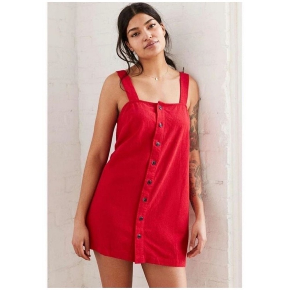 Urban Outfitters Cooperative Red Linen Blend Button Front Mini Dress Women's S